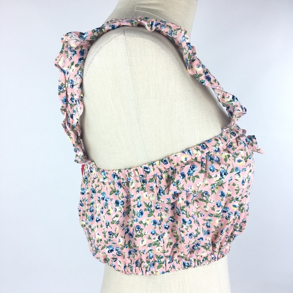 Ganji LA Love Culture Pink Floral Crop Top Sz L - Picture 3 of 7
